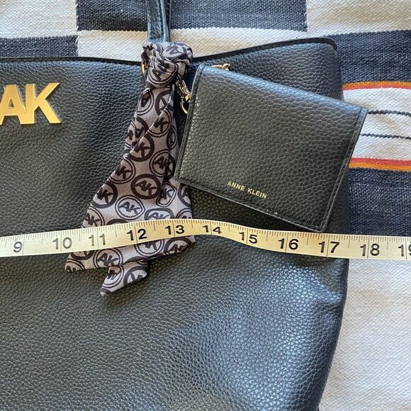 Anne Klein Large Shoulder Bag Tote. Black. Bandana & keychain Wallet. Pleather. - Picture 15 of 16